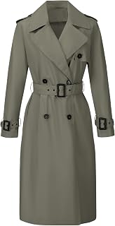 RISISSIDA Women Double-Breasted Long Trench Coats Water Resistant