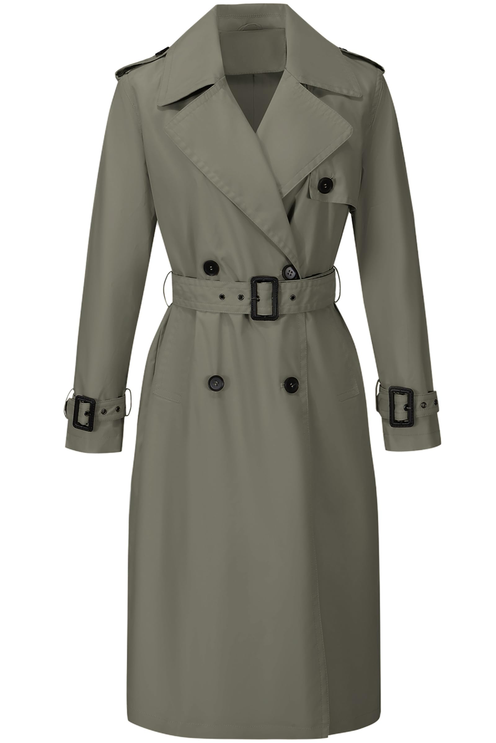 RISISSIDA Women Double-Breasted Long Trench Coats Water Resistant