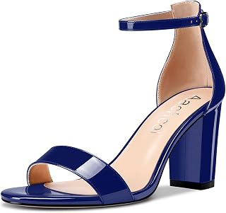 Aachcol Women's Open Toe Sandals Ankle Strap Chunky Block Mid Heel Heel Party Shoes 8.5 cm
