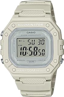 Casio Unisex 44.40mm Quartz Watch with Clear Digital dial and Cream Plastic/Resin Strap Strap W-218HC-8AVEF