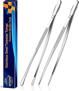 JETKONG 2 Pcs 12-Inch Kitchen Tweezers Fine Tweezer Tongs, Extra-Long Stainless Steel Cooking Tweezers (Silver)