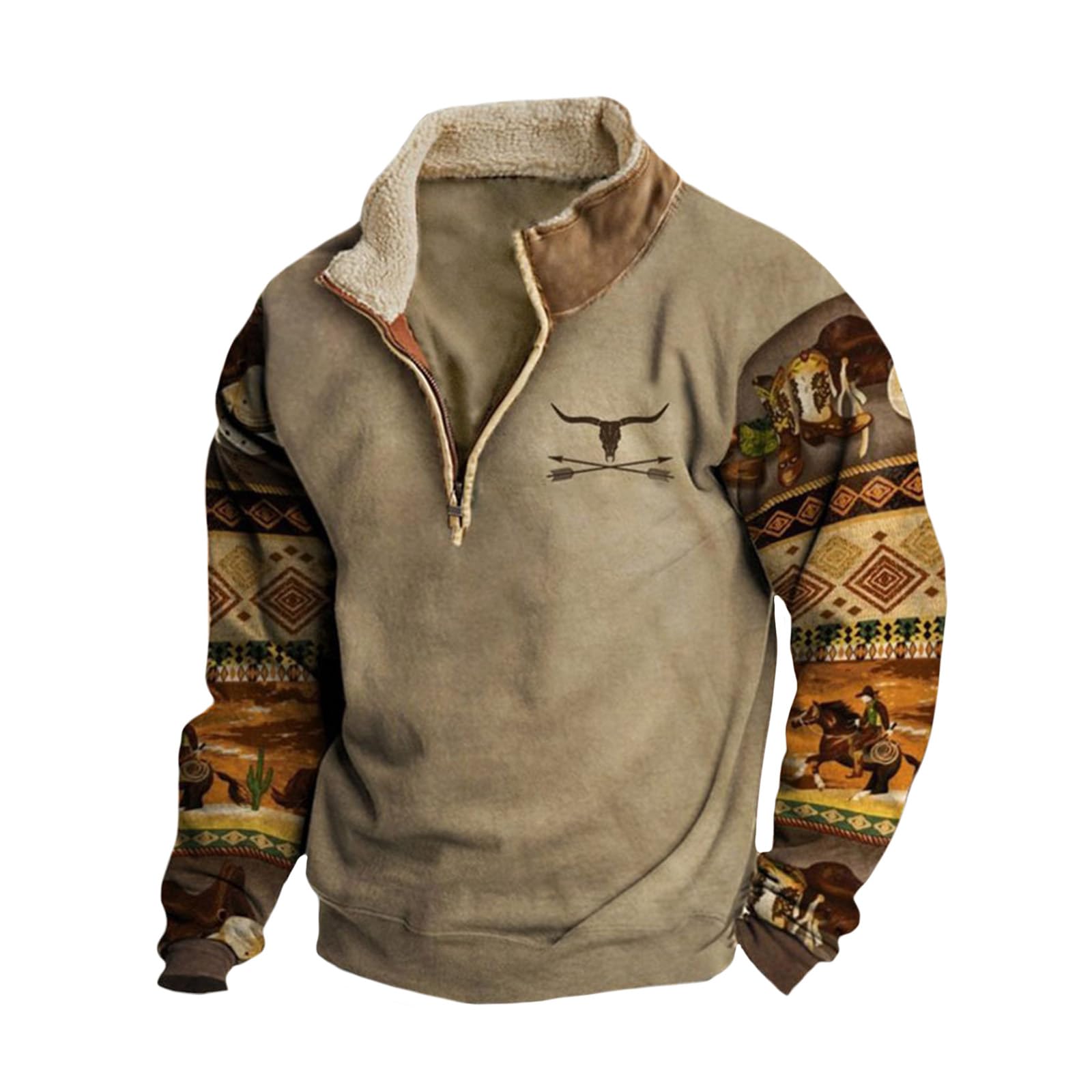 HOTYD Aztec Cowboy Mens Hoodie Vintage Graphic Western Hoodies Casual Long Sleev