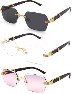 Hycredi Rimless Rectangle Sunglasses for Women Men, Retro Y2K Shades