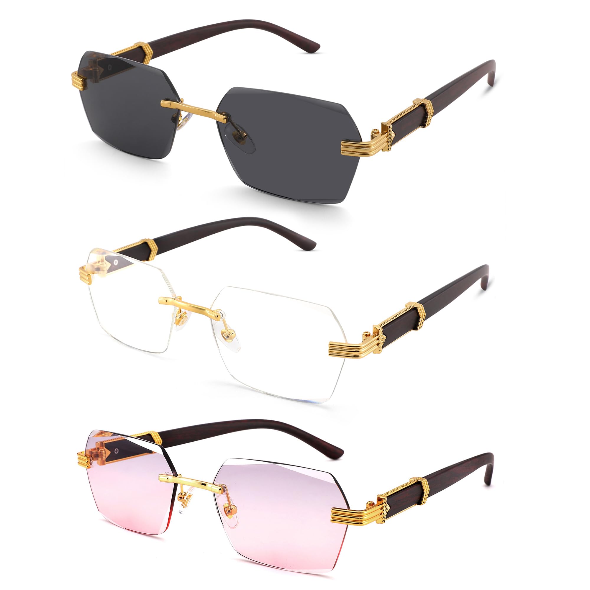 Hycredi Rimless Rectangle Sunglasses for Women Men, Retro Y2K Shades