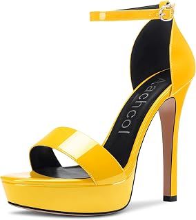 Aachcol Women's Platform Sandals Peep Open Toe Stiletto High Heel Ankle Strap Buckle Sexy Dress Shoes 5.1" Heel