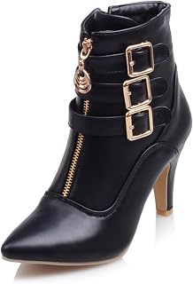 MEOTINA Gold High Heels for Women Kitten Heel Short Toe Ankle Boots Women's Buckle High Heel Metallic Ankle Shoes