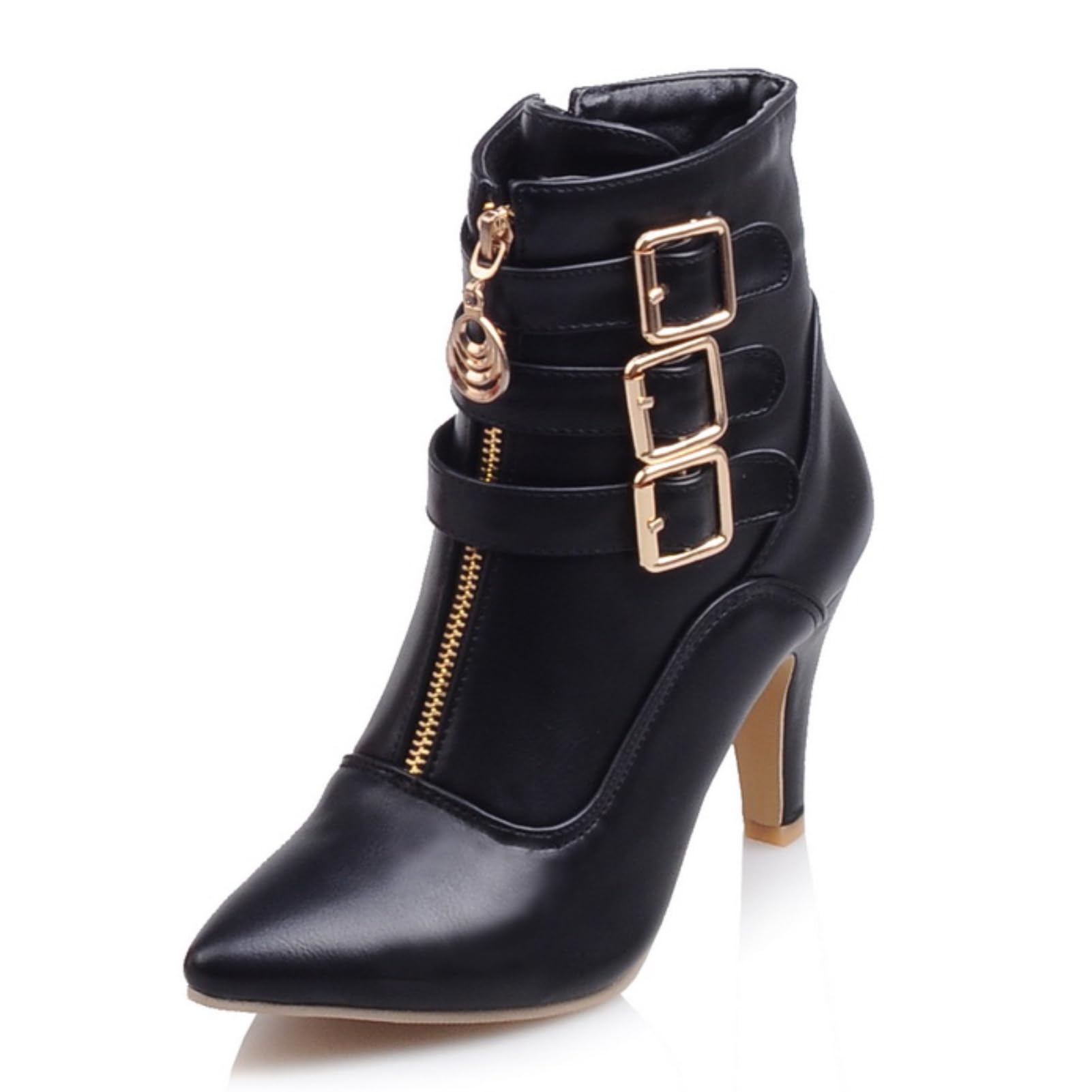 MEOTINA Gold High Heels for Women Kitten Heel Short Toe Ankle Boots Women's Buck