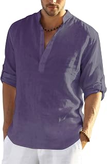 COOFANDY Men's Cotton Linen Henley T-Shirts Long Sleeve Casual Beach Shirts