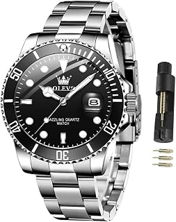 OLEVS Orologi per gli Uomini Classico con Data Business Dress Luxury Big Face Verde/Nero/Blu Impermeabile Luminoso Mens Orologio Da Polso Analogico Due Toni In Acciaio Inossidabile Uomini Orologio, orologio nero argento per gli uomini