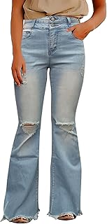 Flamingals Flare Bell Bottom Jeans per le donne Raw Hem Vita Alta