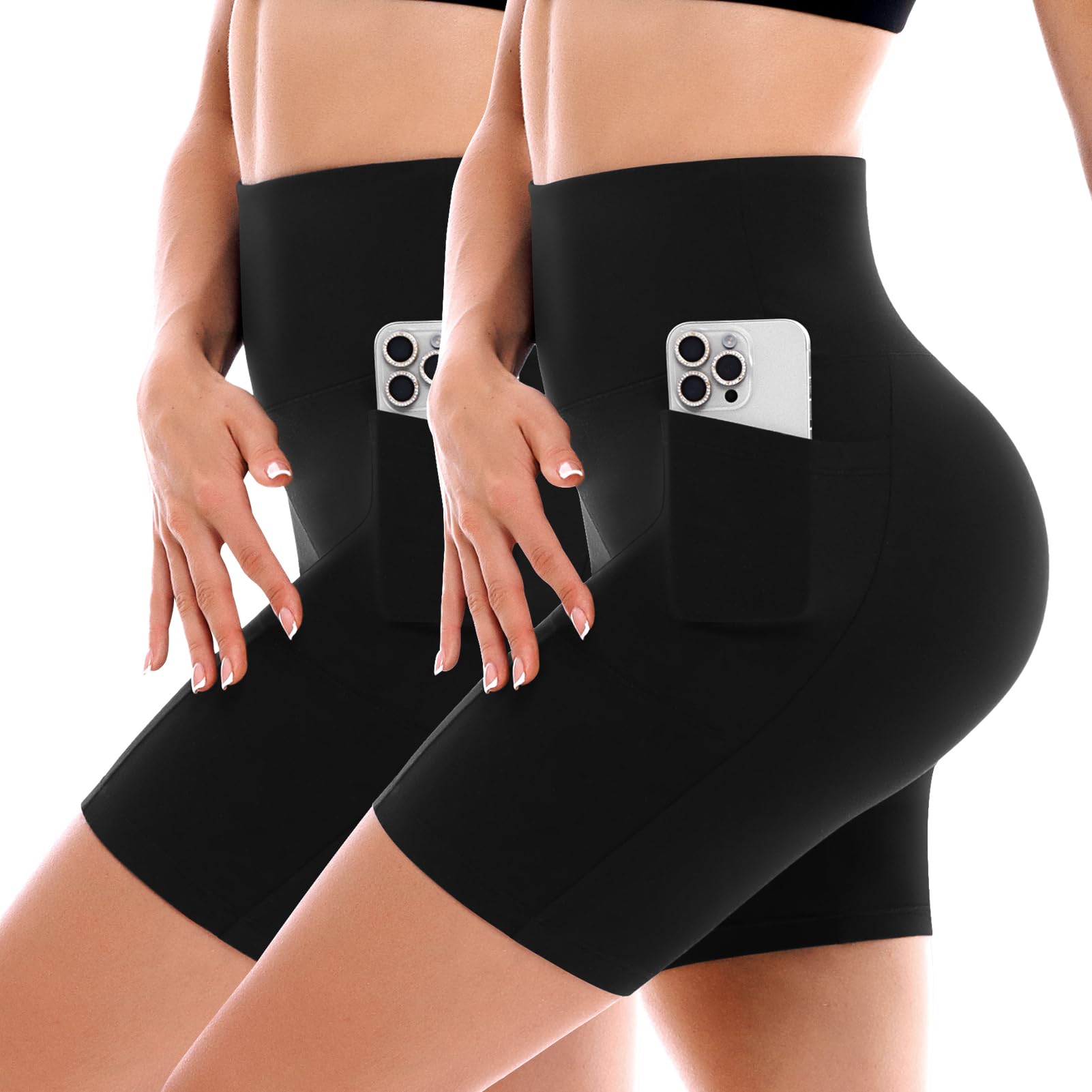 SINOPHANT 2 Pack Cycling Shorts Women with Pockets High Waist Biker Yoga Running