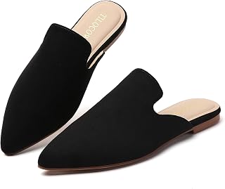 Tliocow Mules for Women Flats Slip On Backless Flat Mule Toe Slides Loafers Shoes