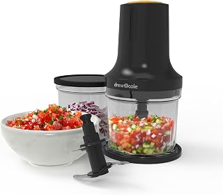 Drew&Cole 5 Second Clever Chop Deluxe - 3-in-1 Electric Food Chopper - Chop, Mince and Purée - 260W Motor, 4 Stainless-Steel S-Blades, Pulse Action, 2x 500ml Bowls