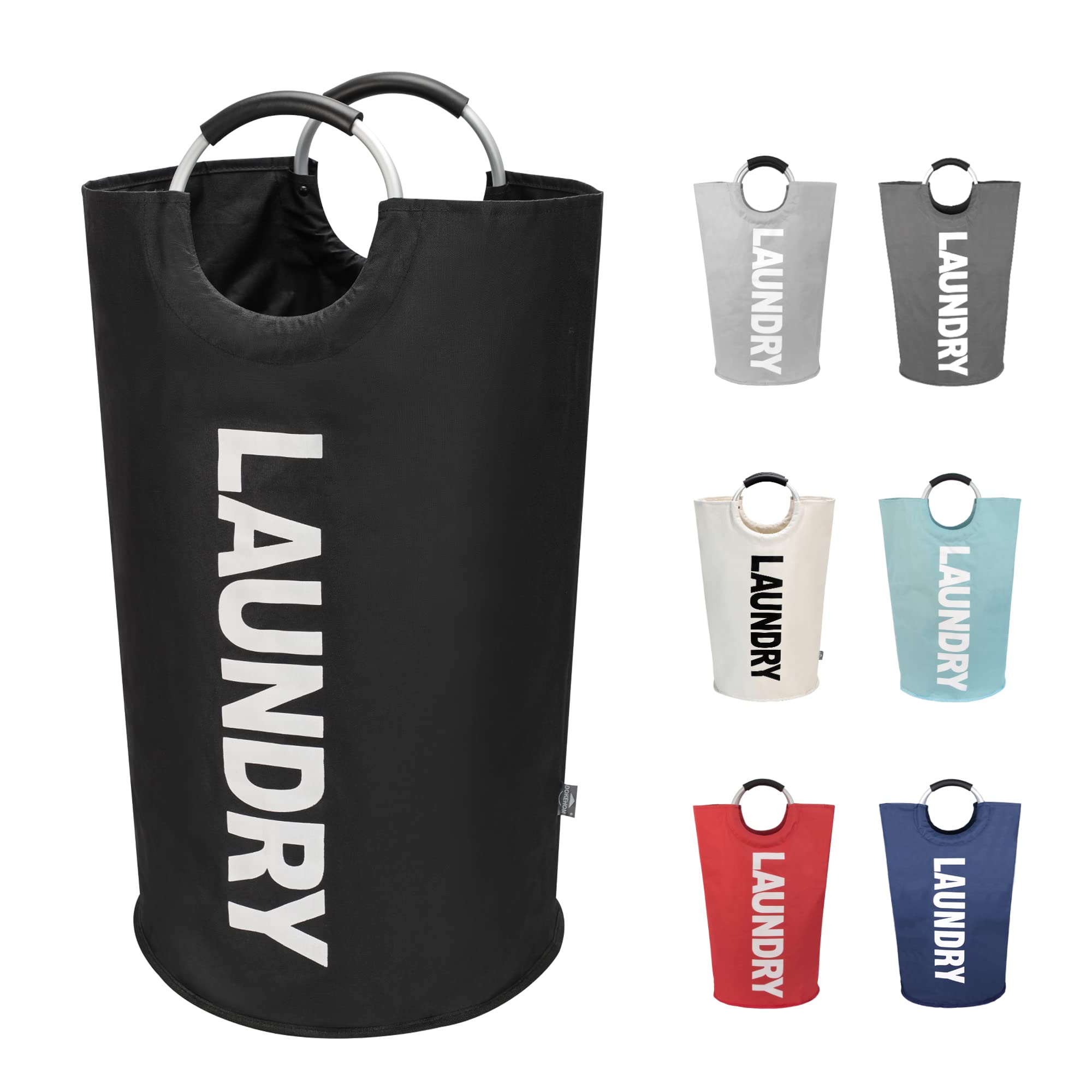DOKEHOM 90L Large Laundry Basket Bag, Collapsible Tall Hamper, Black | Freestand