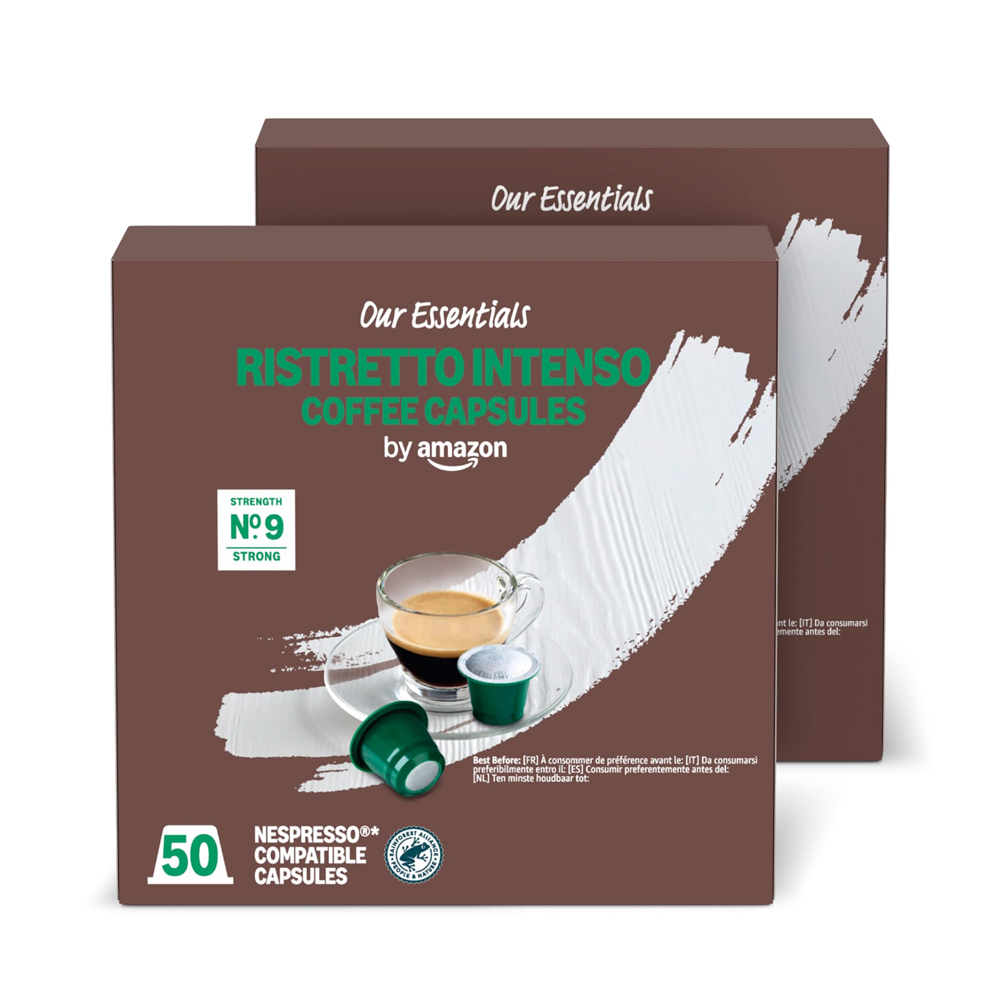 by Amazon Ristretto Intense Plastic Coffee Pods Nespresso Compatible, Dark Roast