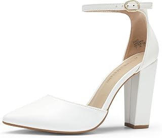 DREAM PAIRS Women's 10 cm Thick Heel Pointed Toe Wedding Evening Shoes with Ankle Strap Comfortable Non-Slip