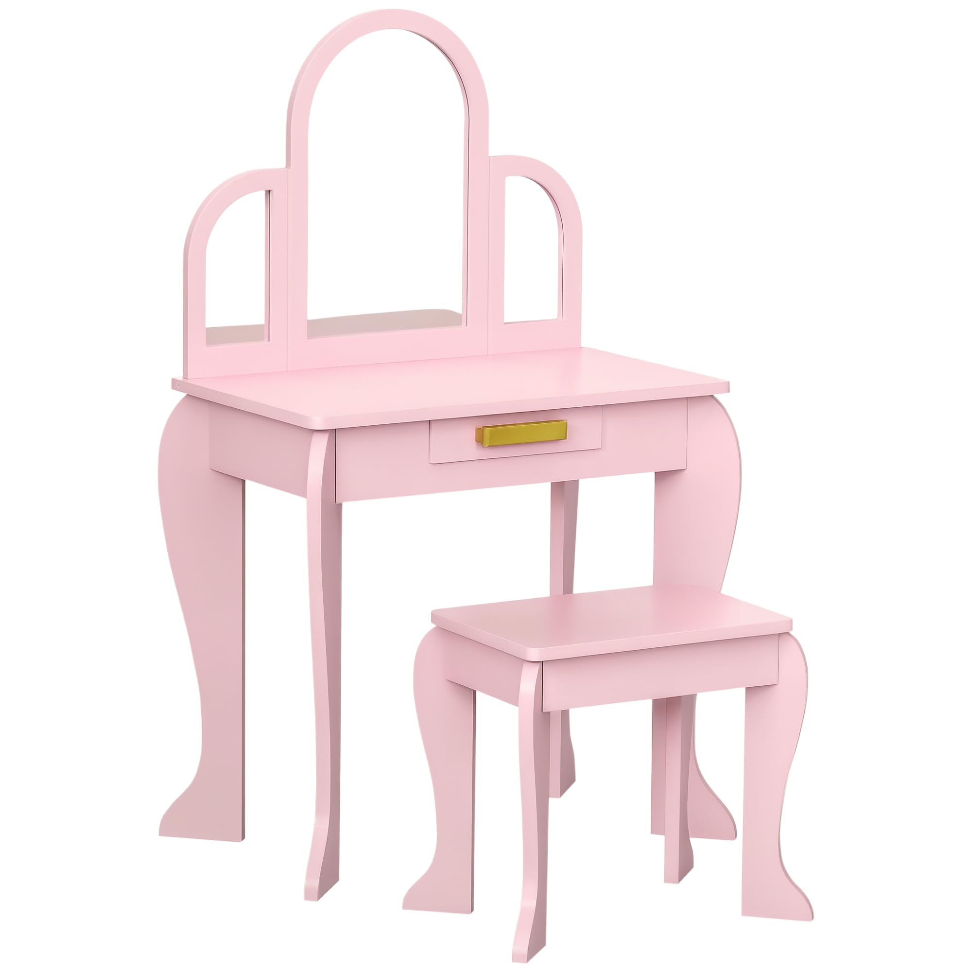 Qaba Kids Dressing Table and Chair Set Girls Vanity Ages 3-6 Pink | Girls Dressi