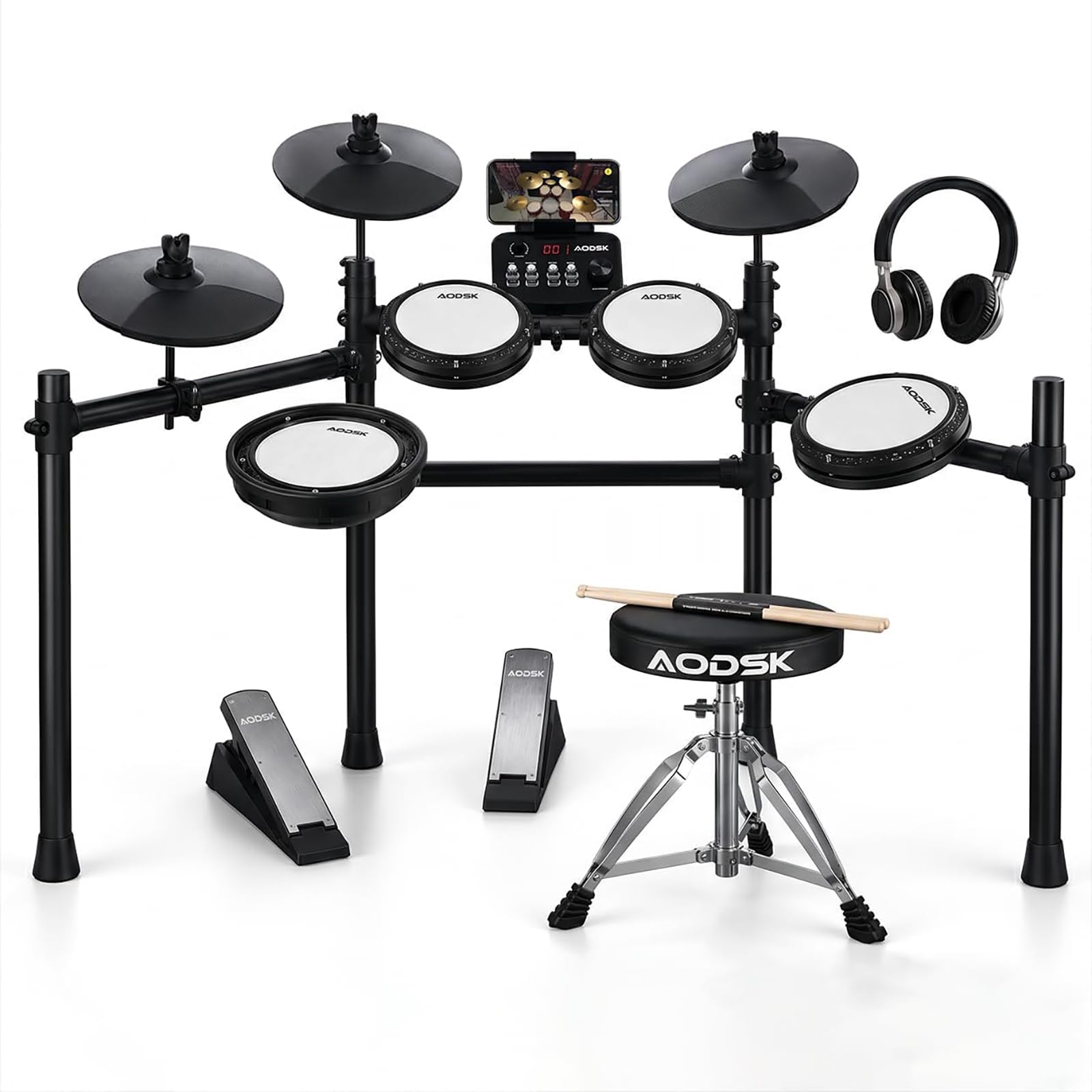 AODSK Electronic Drum Set, Professional Mesh Drum Pads, Upgraded Sound Module 26