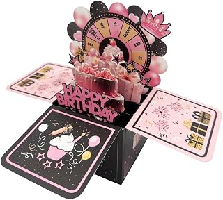 Funny 3D Pop Up Greeting Card with English Book Turntable Black and Pink Special Birthday Gift for Friend