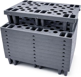 Heavy Duty Plastic Pallets, Grey Interlocking Storage Platforms with Breathable Grid Design, 11.8 x 19.7 x 3.9 Inches, 10 Pack, Indoor Outdoor Use for Basement Storage, Storage Shed, Warehouse