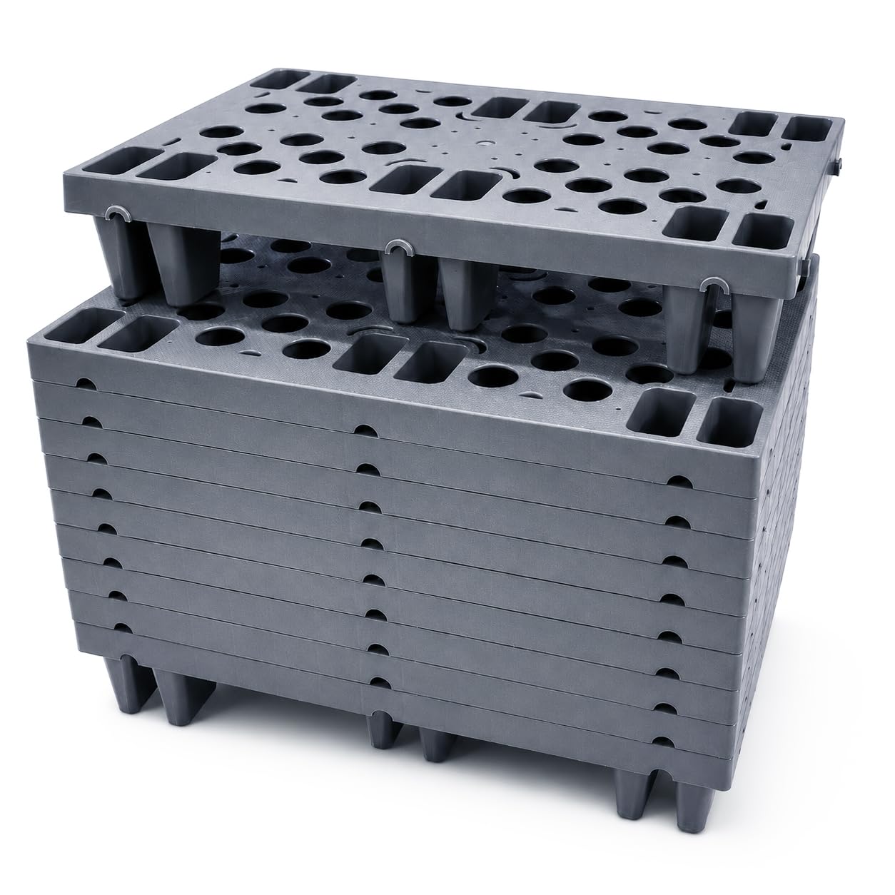 Heavy Duty Plastic Pallets, Grey Interlocking Storage Platforms with Breathable 