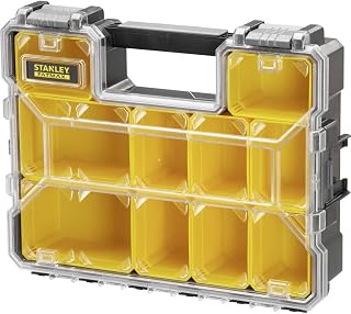 STANLEY FATMAX Waterproof 10-Compartment Deep Professional Tool Organiser, Removable & Stackable Deep Storage Cups with Transparent Lid, for Small Parts and Tools Storage, 1-97-521
