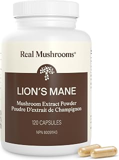 Real Mushrooms Lion's Mane Capsules, Brain, Focus and Cognition, 120ct
