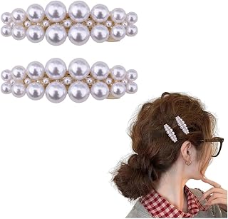 Cute Pearl Hair Barrette for Women Small French Barrette Side Hair Clip Hairpin Decorative Pearl Hair Jewels Elegant Prom Wedding Accessories Bridesmaid 2pcs
