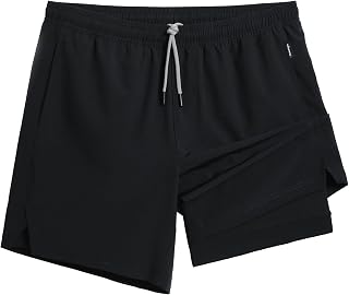 maamgic Mens Gym Shorts 7 Crotch Stretch Lining 2 in 1 Workout Shorts Men Quick Dry Athletic Running Shorts