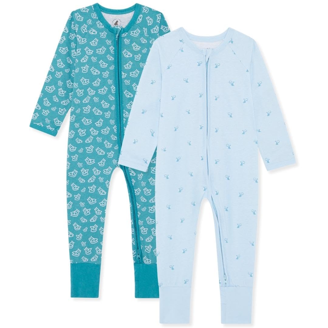 Bramble & Bear 2 Pack Toddler & Baby Sleepsuits Soft Cotton Zip Baby Grows