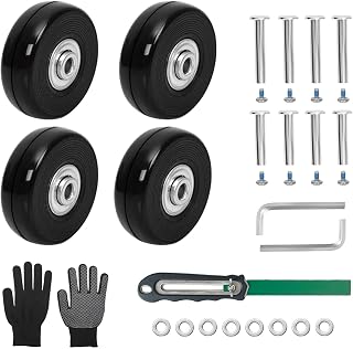 45mm x 18mm Luggage Replacement Wheels Set 4Pcs Rubber Suitcase Wheels with Saw&30mm/35mm Axles Repair Kit for Luggage Bags Trolley Case