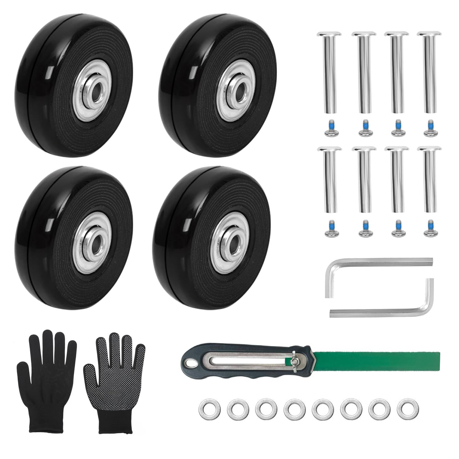 45mm x 18mm Luggage Replacement Wheels Set 4Pcs Rubber Suitcase Wheels with Saw&