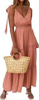 PRETTYGARDEN Women Summer Maxi Dress Cross Neckline Sleeveless Tiered Smocked Long Pleated Dress