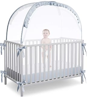 L RUNNZER Baby Crib Tent, Pop Up Crib Net to Keep Baby in | Stop Baby from Climbing Out of Crib, Breathable Mesh, Auto-Lock Zipper, 55.2" L x 27.6" W x 51.6" H, Free-installation