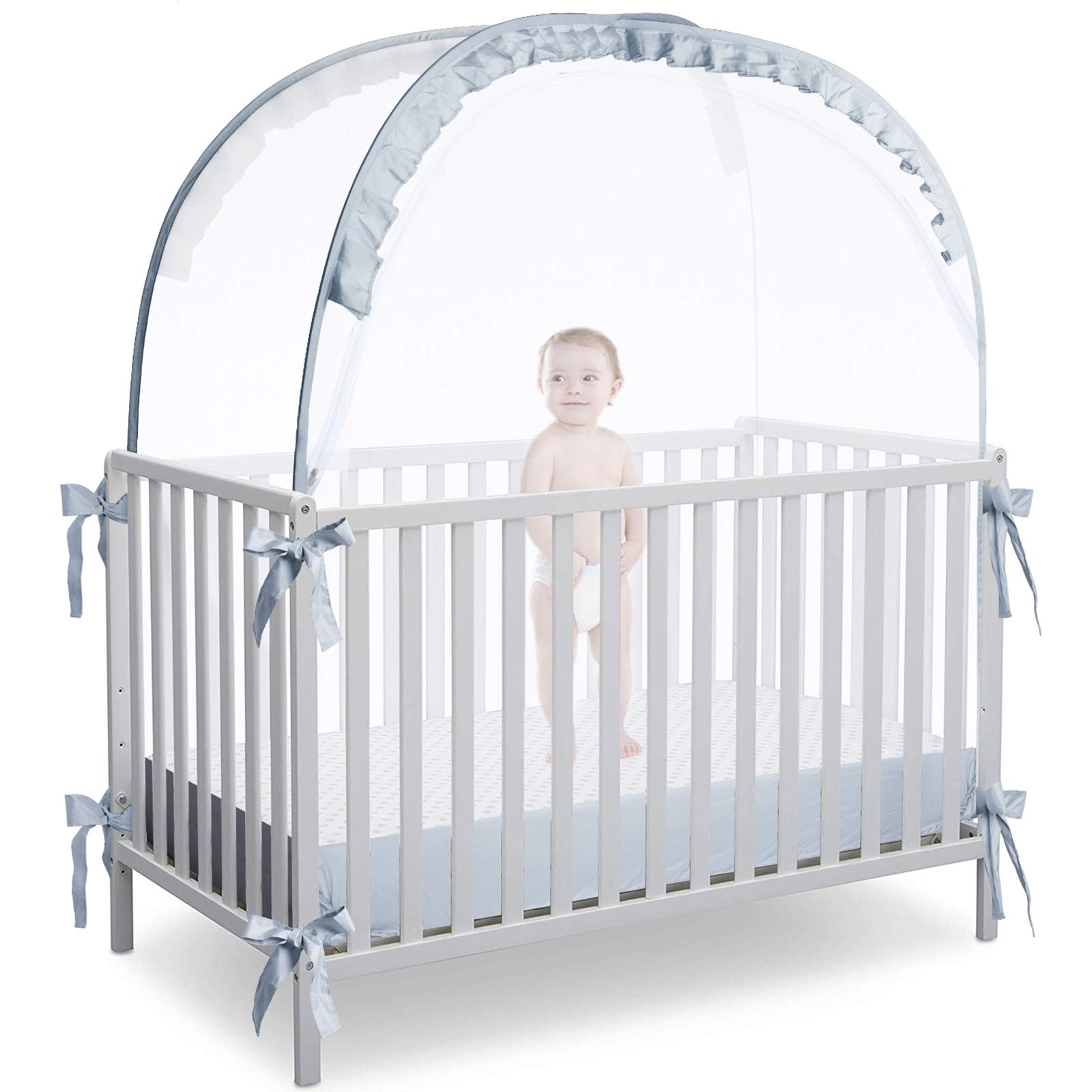 L RUNNZER Baby Crib Tent, Pop Up Crib Net to Keep Baby in | Stop Baby from Climb
