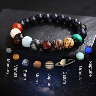 Natural Stone 8 Planets Bracelet - Unipranet Beaded Stretch Bracelet - "Solar System" Gemstone List Jewelry Gift for Friends and Family