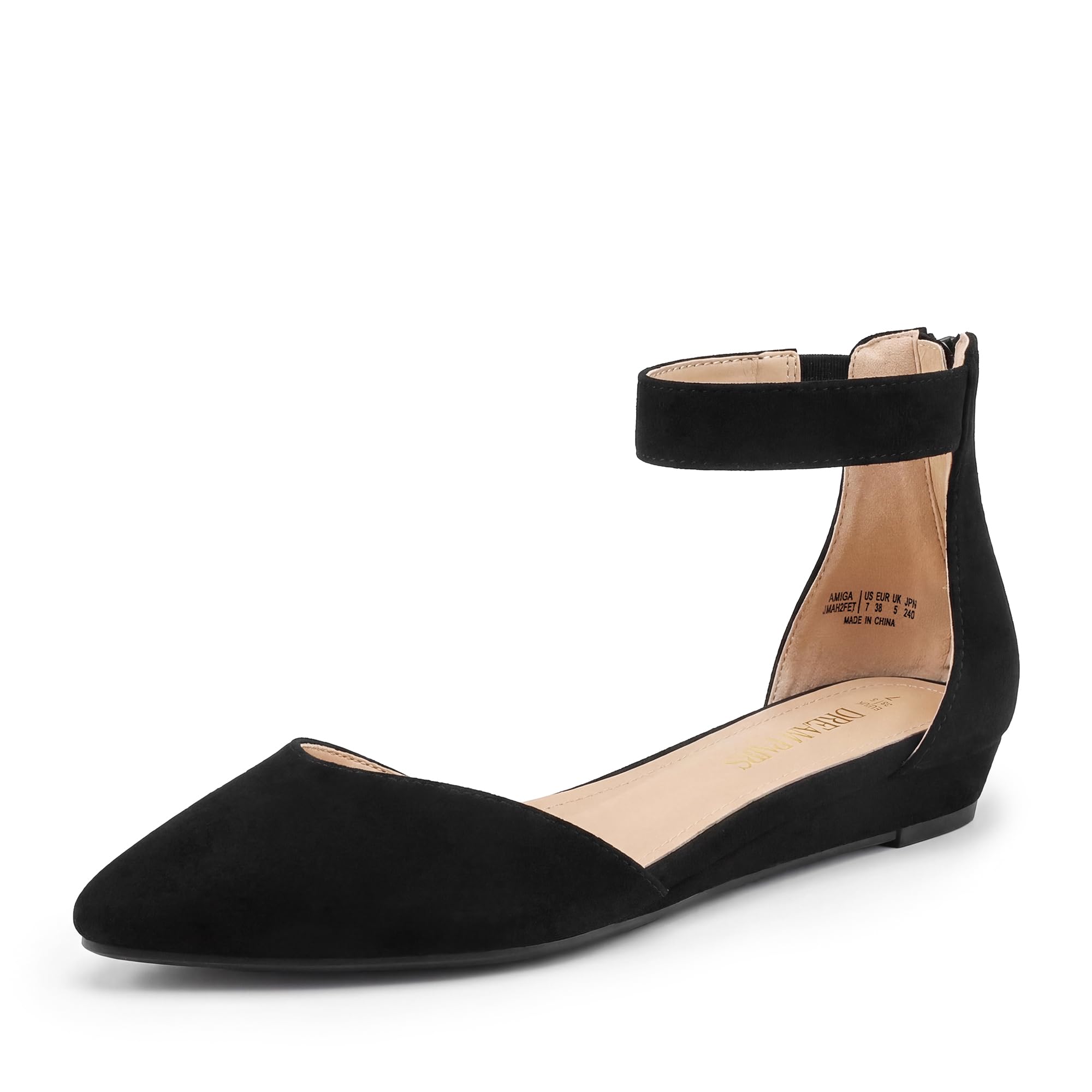 DREAM PAIRS Women's Comfortable Ballet Flat with low wedge ankle strap and zippe