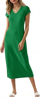 Wenrine Womens Short Sleeve T-Shirt Dress V Neck Summer Casual Midi Dresses