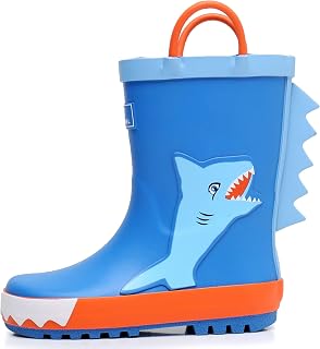 RAINANGEL Toddler Rain Boots with Easy-On Handles, Waterproof Kids Rain Boots for Girls & Boys, Fun Printed & Colors Unisex-Child Outdoor Boots