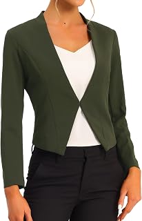 Allegra K Women's Long Sleeve Open Asymmetrical Crop Blazer Jacket, Camel