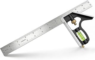 Micymedo 12 Inch Combination Square, Adjustable Carpenter Square with Stainless Steel Ruler and Aluminum Head, Metric and Inch Scale, Bubble Level and Scriber, 90 and 45 Degree Combo Layout Tool