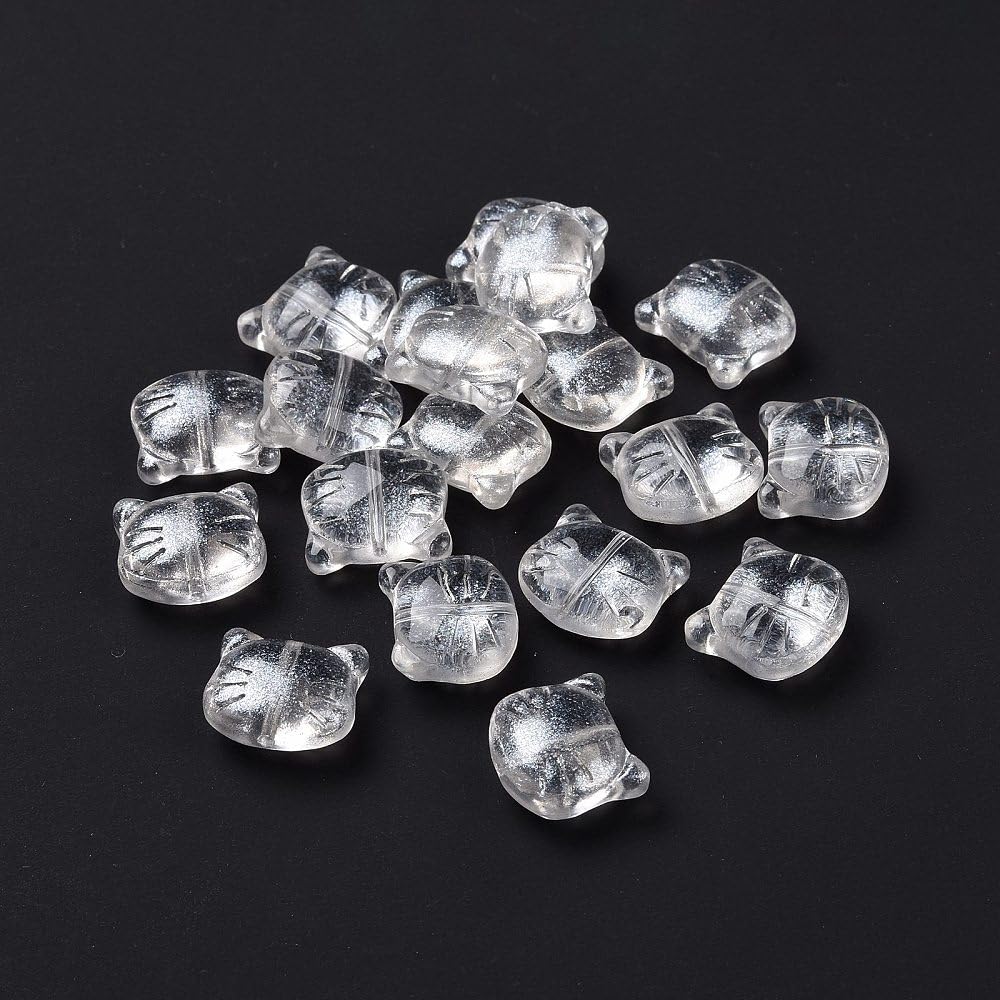 20pcs Cat Glass Beads Perforated Top Mini Cat Animals Loose Spacer Beads for DIY