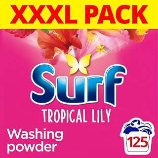 Surf Tropical Lily Detergent Washing Powder 125 Washes (6.25 kg) | Long-lasting fabulous fragrance with essential oils, lasts up to 12 hours in wear*, brilliant clean with bio laundry formula