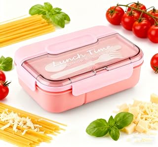 Adult Bento Box 49 fl oz Fashion Bento Box with Spoon and Fork Easy to Carry with 3 Compartments BPA Free Leak Proof Perfect for Eating Out (Pink)