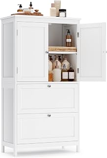 VASAGLE Bathroom Floor Storage Cabinet, Bathroom Storage Unit, Freestanding Cabinet with 2 Drawers and 2 Doors, Adjustable Shelf, 11.8 x 23.6 x 43.3 Inches, White UBBC551P31