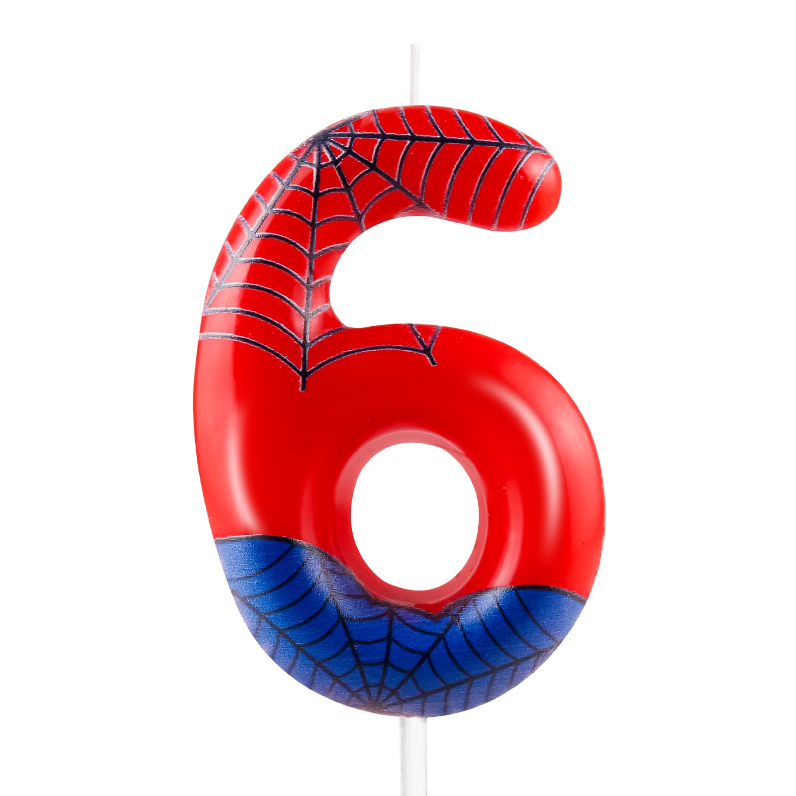 Red Blue Spider 6th Birthday Candles Number 6 Candle Cake Topper Spider Cartoon 