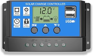 Solar Charge Controller, Topcloud 30A Solar Panel Controller 12V/24V PWM Auto Parameter Adjustable LCD Display Solar Panel Battery Regulator with Dual USB Port