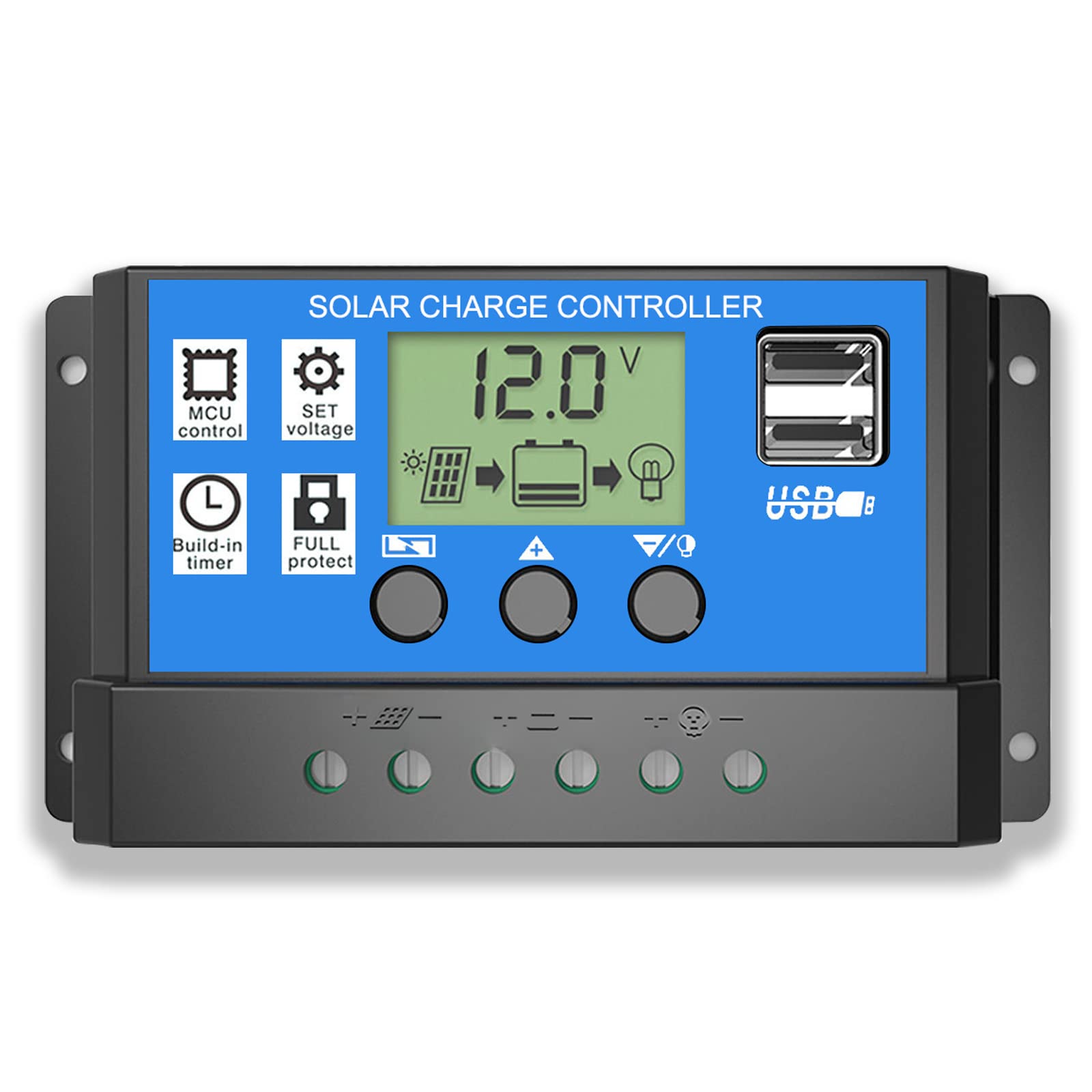 Solar Charge Controller, Topcloud 30A Solar Panel Controller 12V/24V PWM Auto Pa