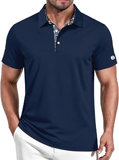 ZITY Golf Shirts for Men Short Sleeve Moisture Wicking Solid Performance Designed Print Collared Casual Polo Shirt