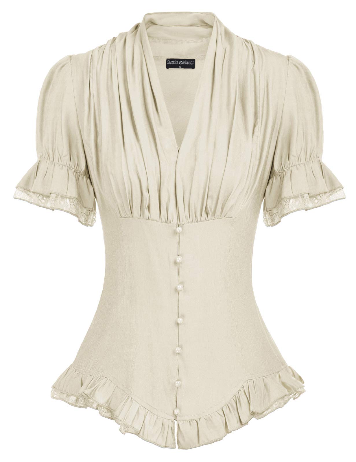 SCARLET DARKNESS Women Victorian Short Sleeve Shirt Button Down Blouse Shirts Dr